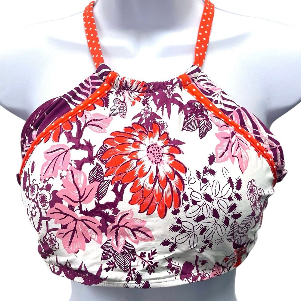 Social Angel Women's Size Halter Bikini Top High Neck Padded Floral Swimsuit NWT